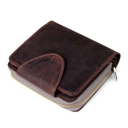 Retro Style Man Real Leather Zipper Wallet with Cion Holder