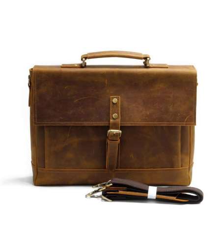 Vintage Brown Leather Document Portfolio Laptop Bag Briefcase