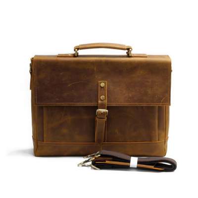 Vintage Brown Leather Document Portfolio Laptop Bag Briefcase